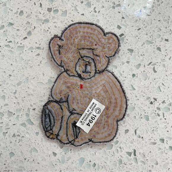 Vintage Teddy Bear Sequin Patch Small Brown Red Bow - Picture 2 of 4